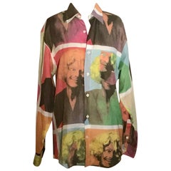Vintage Moschino 1990s Cheap & Chic Franco Portrait in Wig Linen Blend Shirt