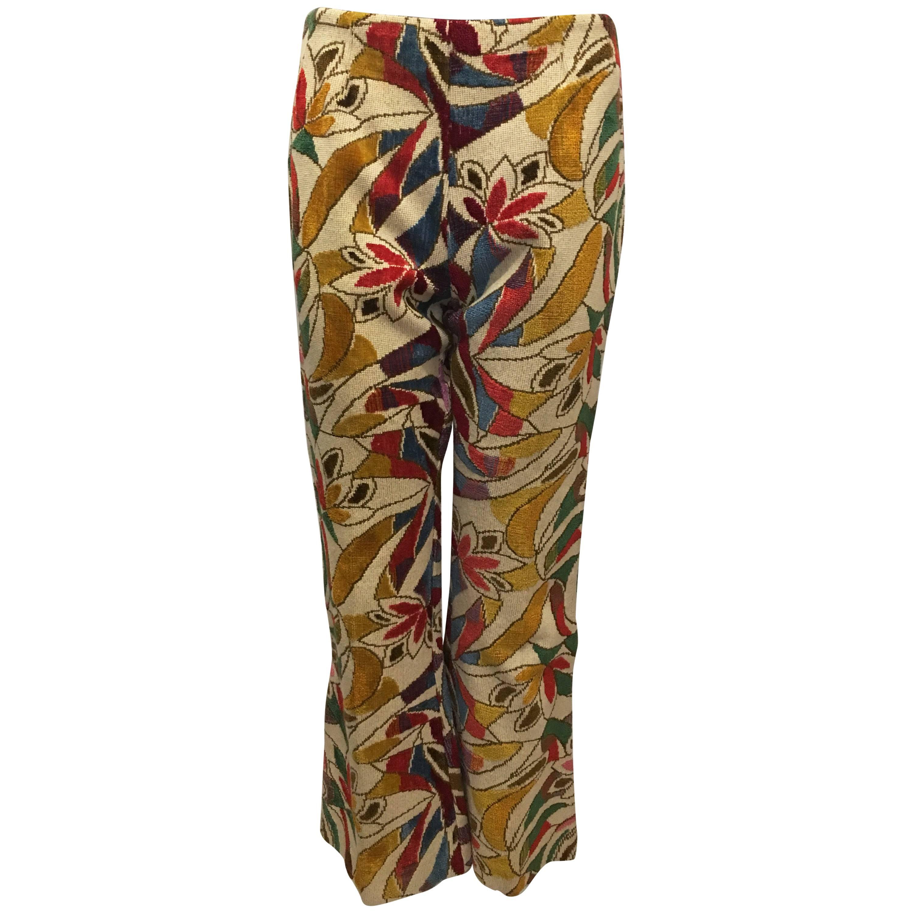 1970s Multicolor Floral Flared “Carpet” Pants