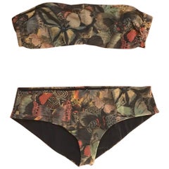New Valentino Butterfly Green Camouflage Print Bandeau Top Bikini Swimming Suit