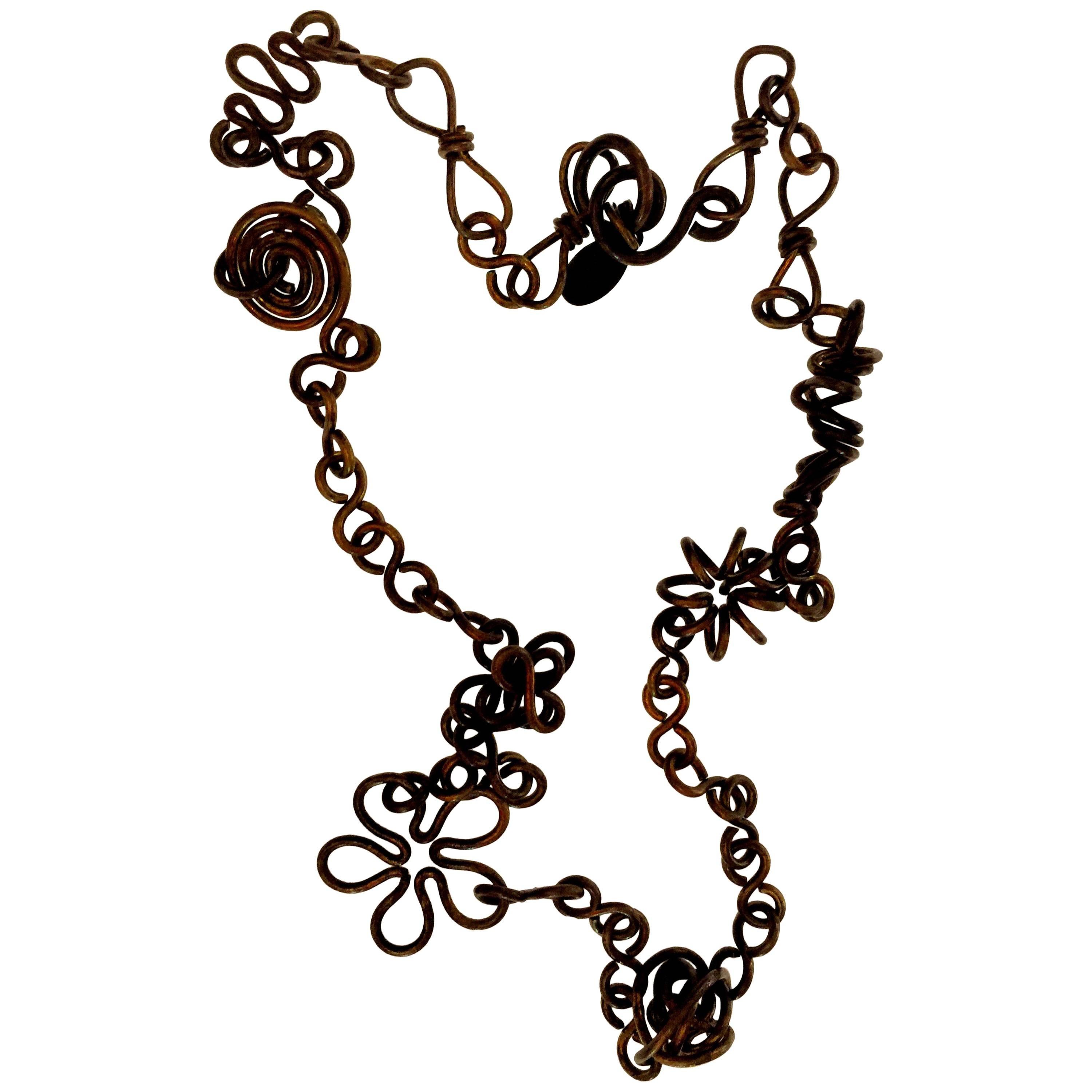 1980s Martha Sturdy Bronze Coiled  Modernist Flower Necklace For Sale