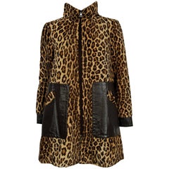 Vintage 1968 Pierre Cardin Leopard Print Faux Fur Mod Space-Age Pockets Trench Jacket