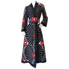 1970s Barbara Lee Cotton Midcentury Sunburst Printed Kimono
