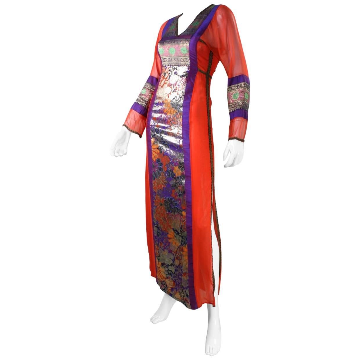 1970's Thea Porter Metallic Silk Gown For Sale