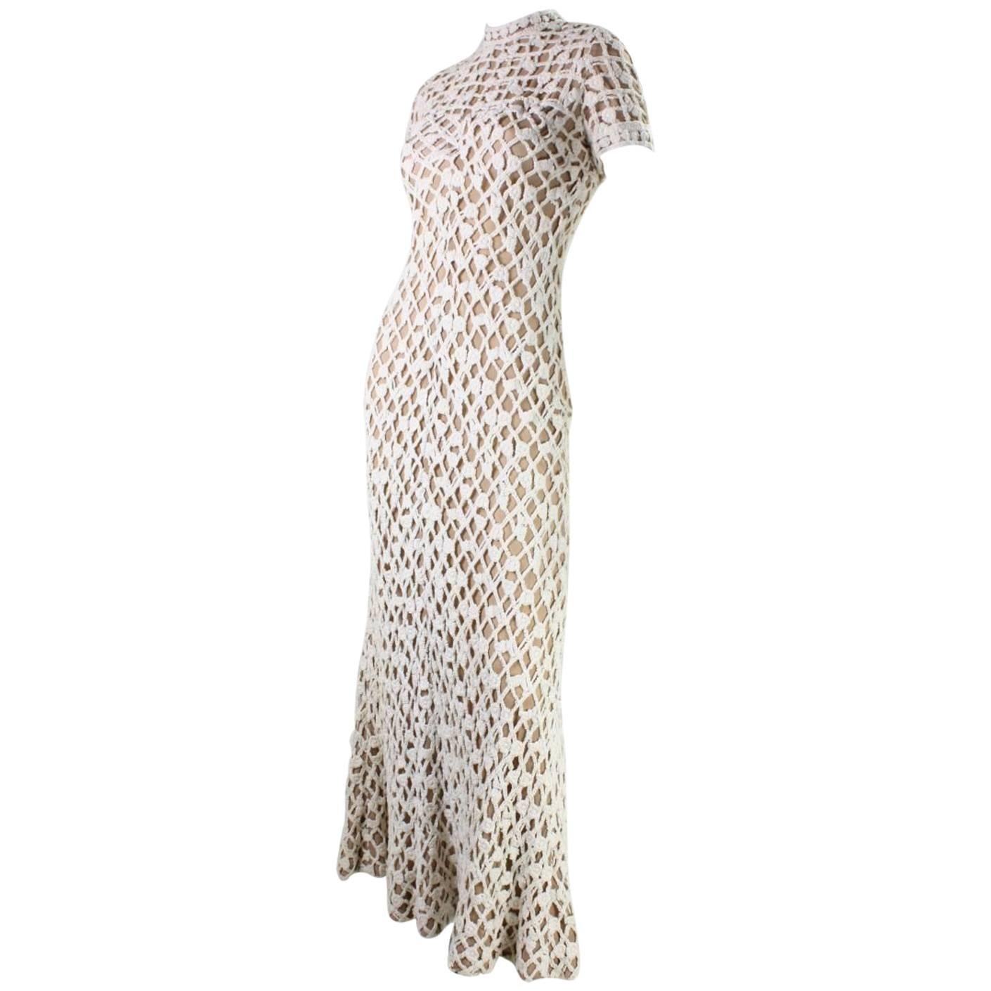 1970's Werle of Beverly Hills Crochet Maxi Dress with Shawl For Sale
