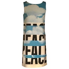 Moschino Cheap & Chic Remake Peace and Clouds Shift Dress Blue White Black:: 1990