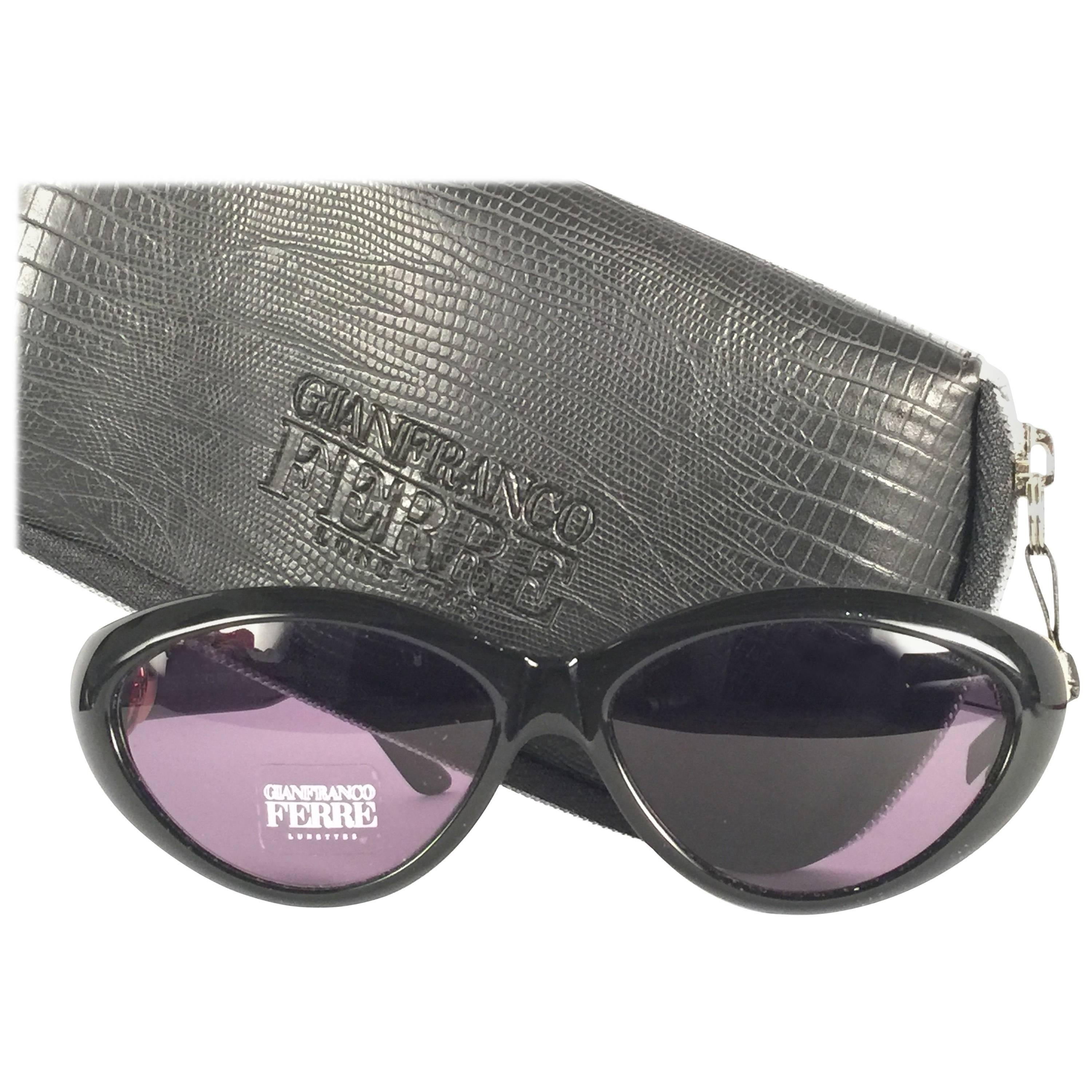 New Vintage Gianfranco Ferré Black & Rhinestones 1990's Made in Italy Sunglasses For Sale