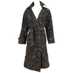 1970s Saint Laurent Brown, Teal and Grey Paisley Print vintage Trench Coat