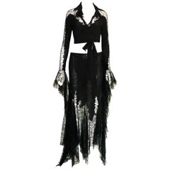 Breathtaking Gianni Versace Couture 1990s Black Silk & Lace Ensemble