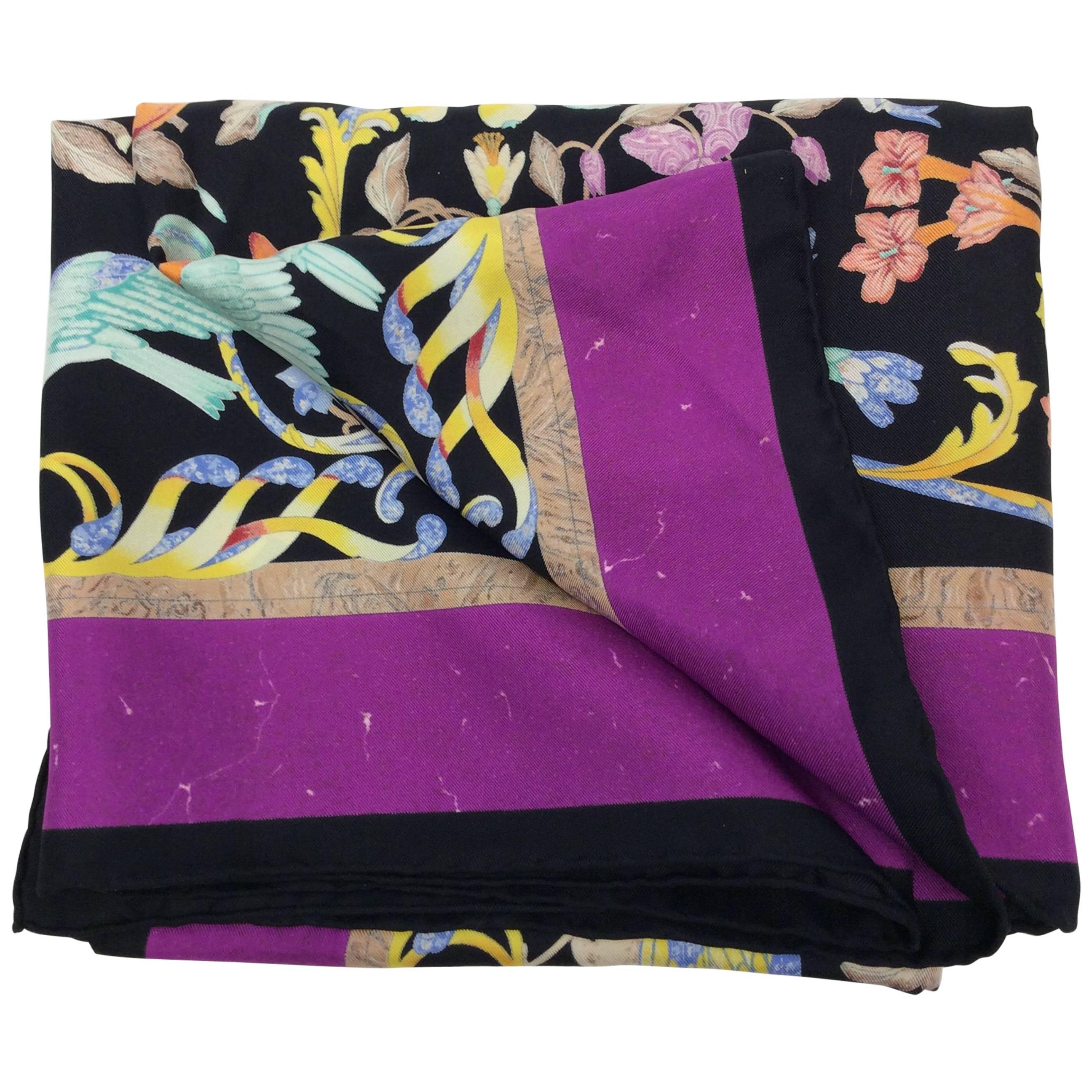 Hermes Purple Printed Silk Scarf For Sale