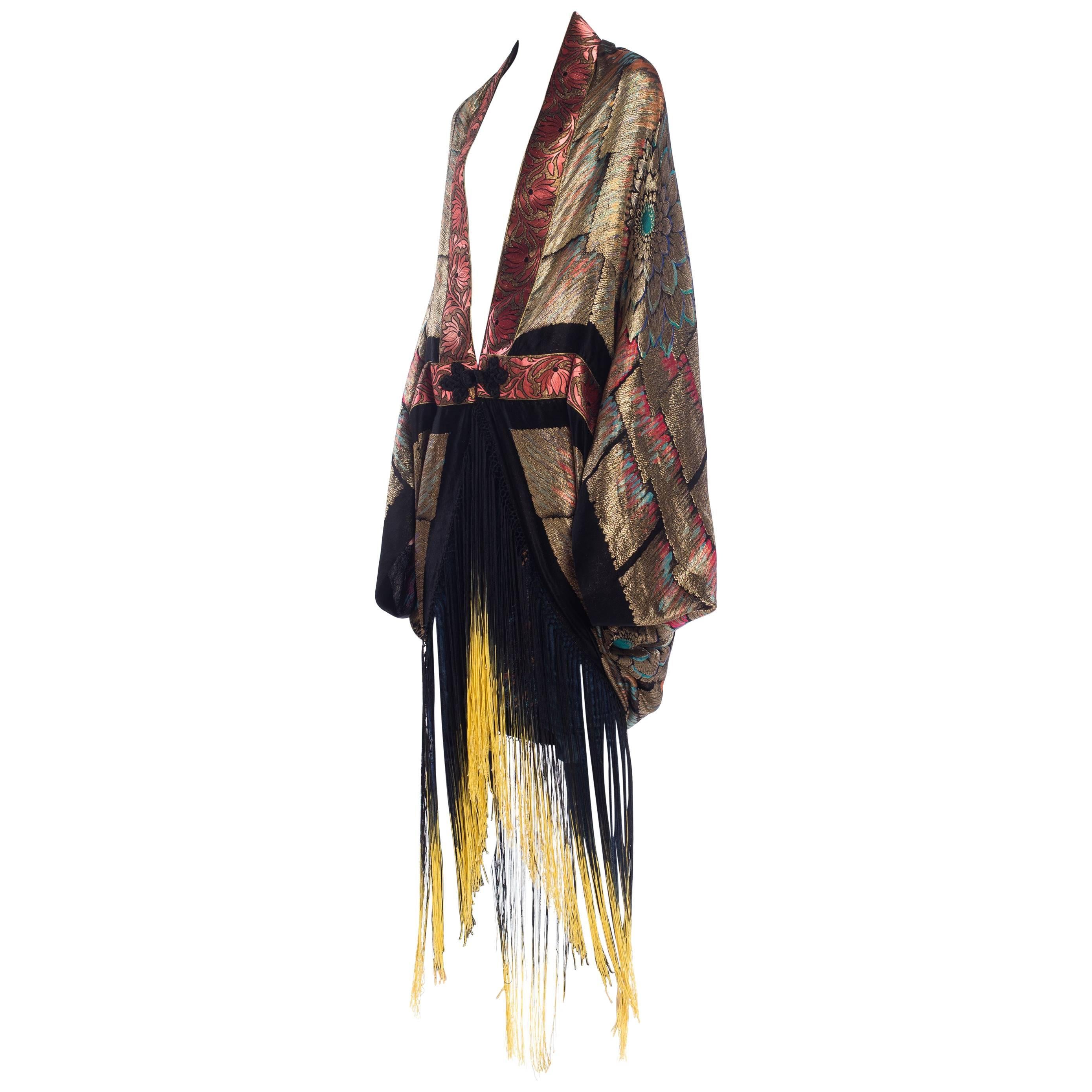 Antique Art Deco Gold Lamé  Cocoon Coat with Fringe