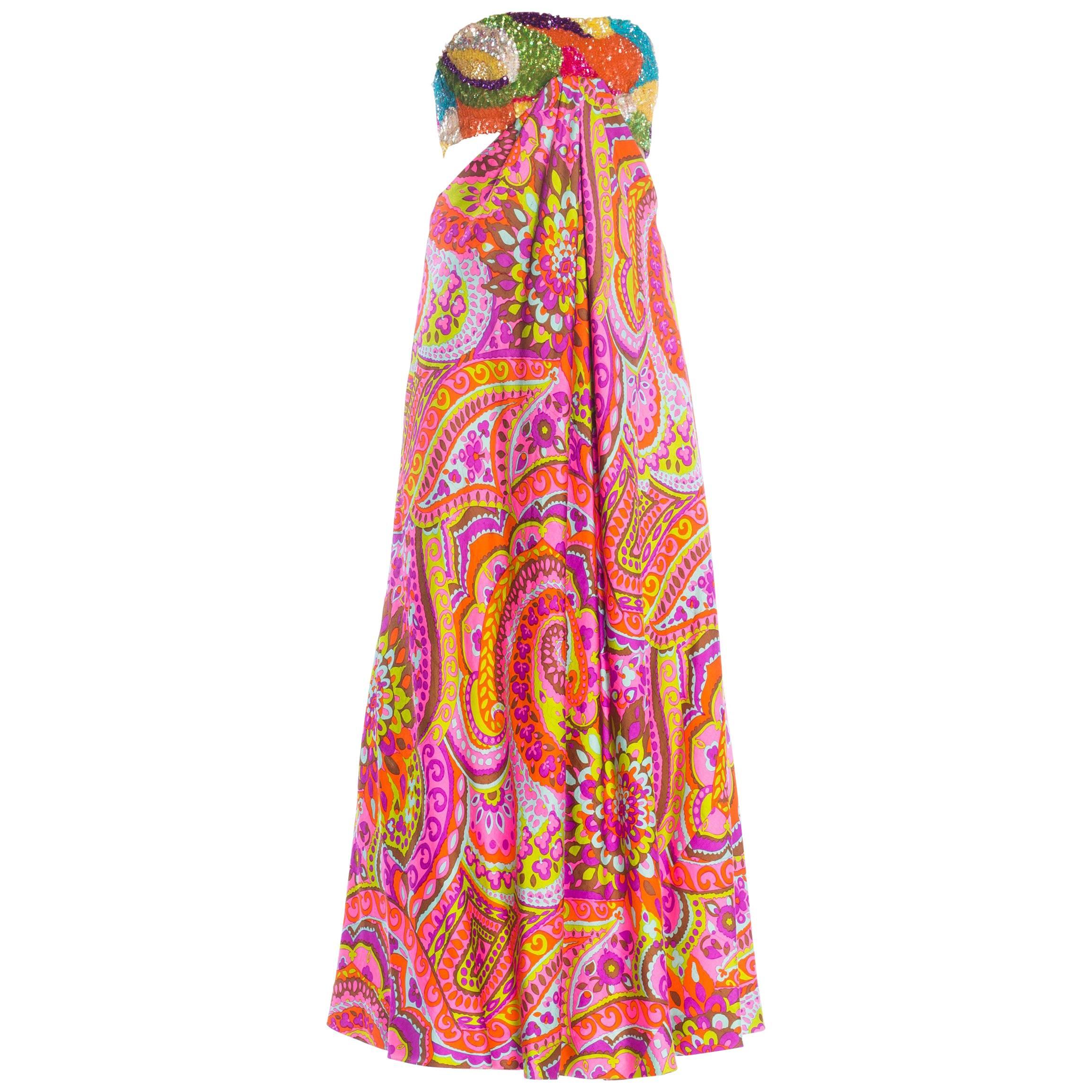 1960s Leonard Couture Strapless Beaded Silk Dress