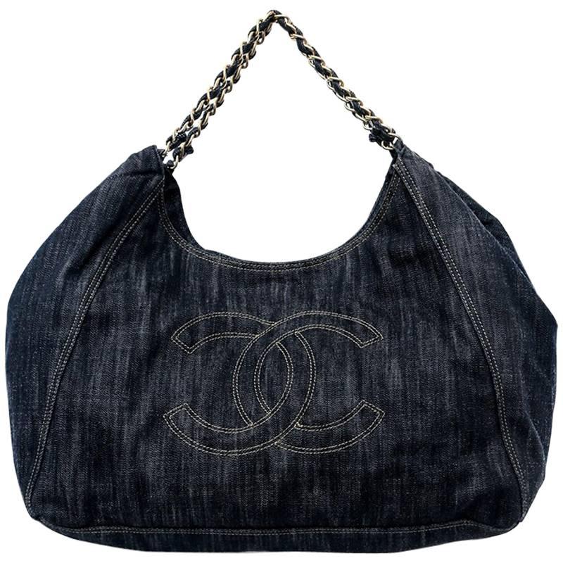 Chanel Denim Jumbo XL Coco Cabas Shoulder Tote Overnighter Bag For Sale