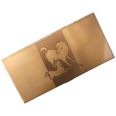 Retro Mid Century Brass Metal Equine Cigarette Case c 1960