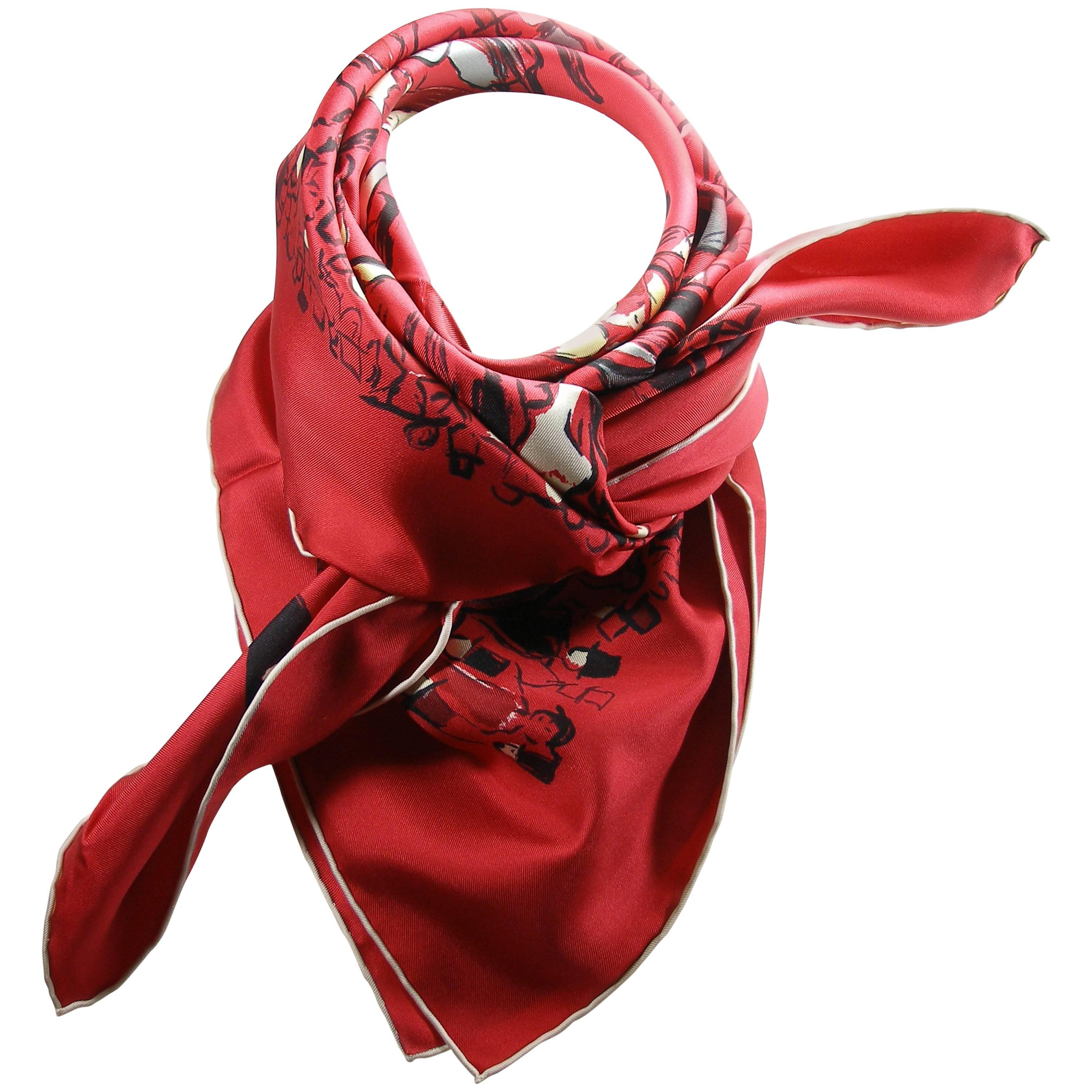  Hermès Made in France Paddock Red Scarf silk 90 cm Edition 2015 / Brand New