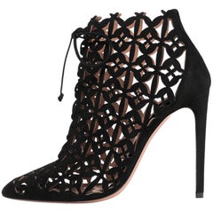 Alaia New Black Suede Cut Out Lace Up Ankle Booties Boots in Box