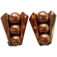 Vintage Renoir of California Mid Century Modernist Copper Machined Clip On Earrings