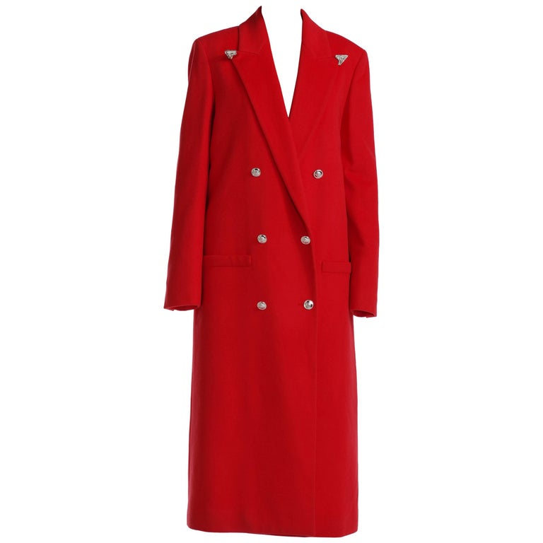 F/W 2013 Look#35 Versace Long Wool Cashmere Coat In Red at 1stdibs