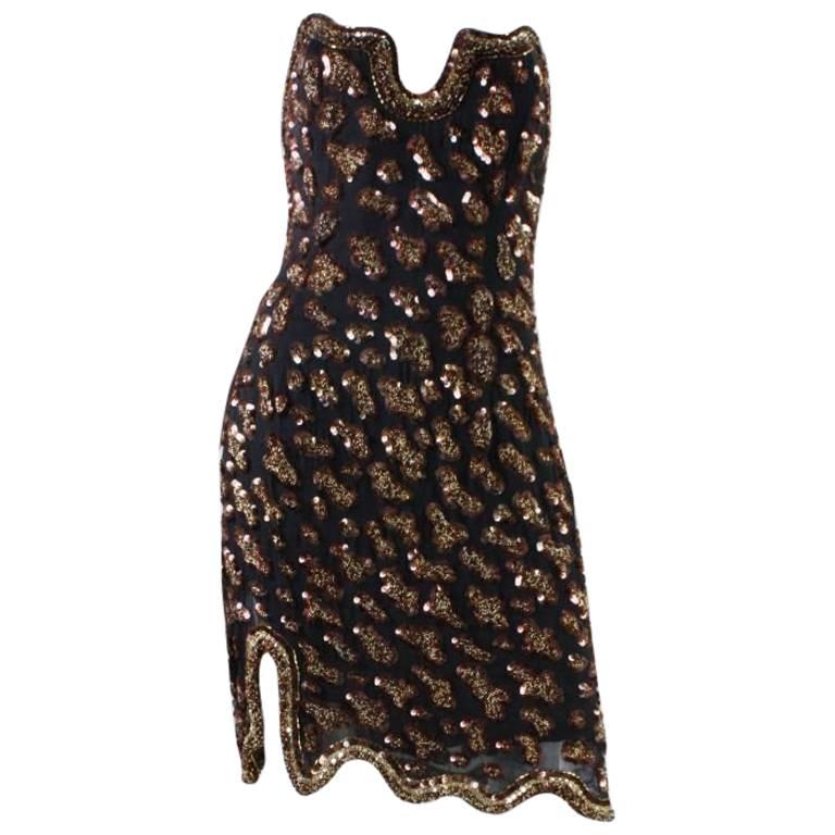 Fabrice Strapless Beaded Cocktail Dress, 1990s  For Sale