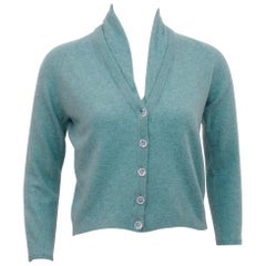 Vintage 1950s Ballantyne Designed by Bonnie Cashin Teal Cashmere Cardigan 