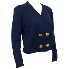 1980s YSL/Yves Saint Laurent Navy Blue Cardigan 