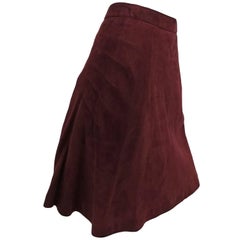 1990s Alaia Brown Vegan Suede Back Pleat Skirt