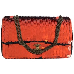 Chanel Shanghai Red Sequin Double Flap Bag Antiqued Bronze Chain