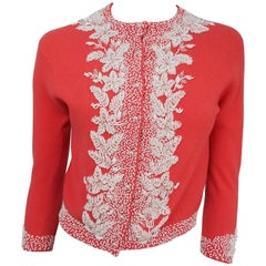 Vintage 1950s Coral Beaded Cardigan Sweater