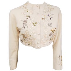 1950s Helen Bond Carruthers Embroidered Applique Cardigan Sweater