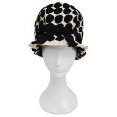 1960s Mr. John Black & White Raffia Ribbon Cloche Mod Hat