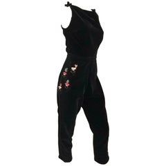 1950s Black Velveteen Top & Embellished Capri Pant Set