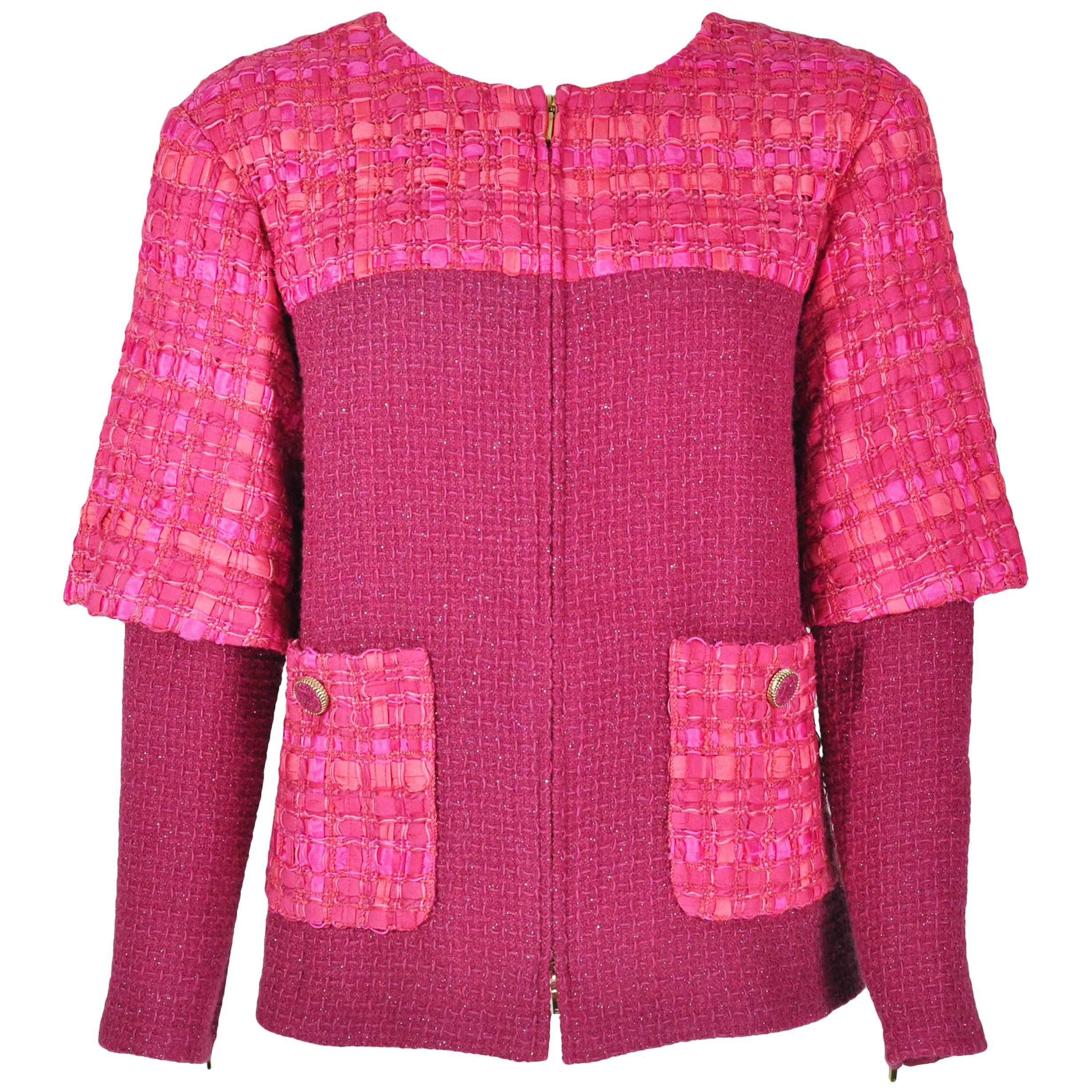 Chanel Runway Fuchsia Silver Fantasy Tweed Jacket, F / W 2016  For Sale