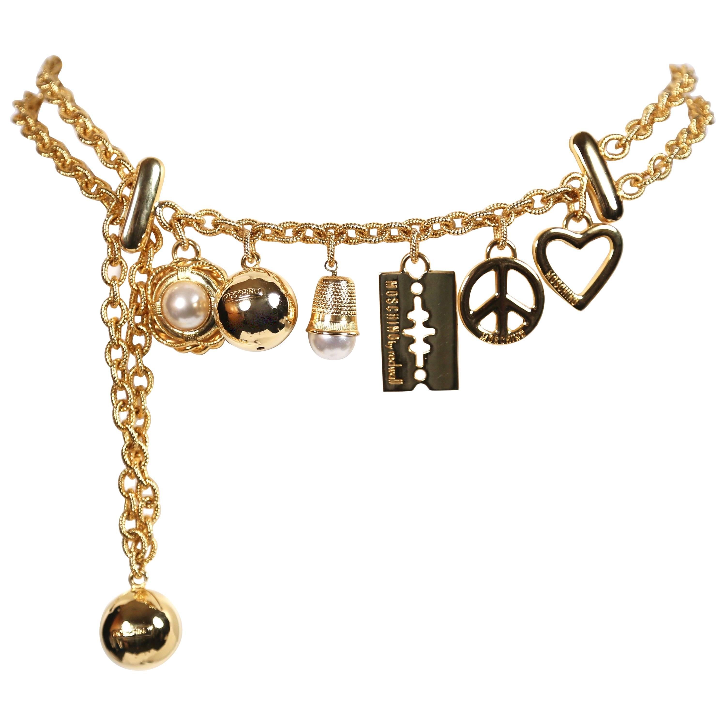 Vintage Iconic MOSCHINO Love Peace Smile Charm Belt 