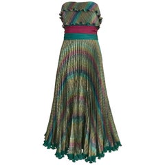 Retro 1980s Frank Usher Multi Color Metallic Print Cocktail Dress 