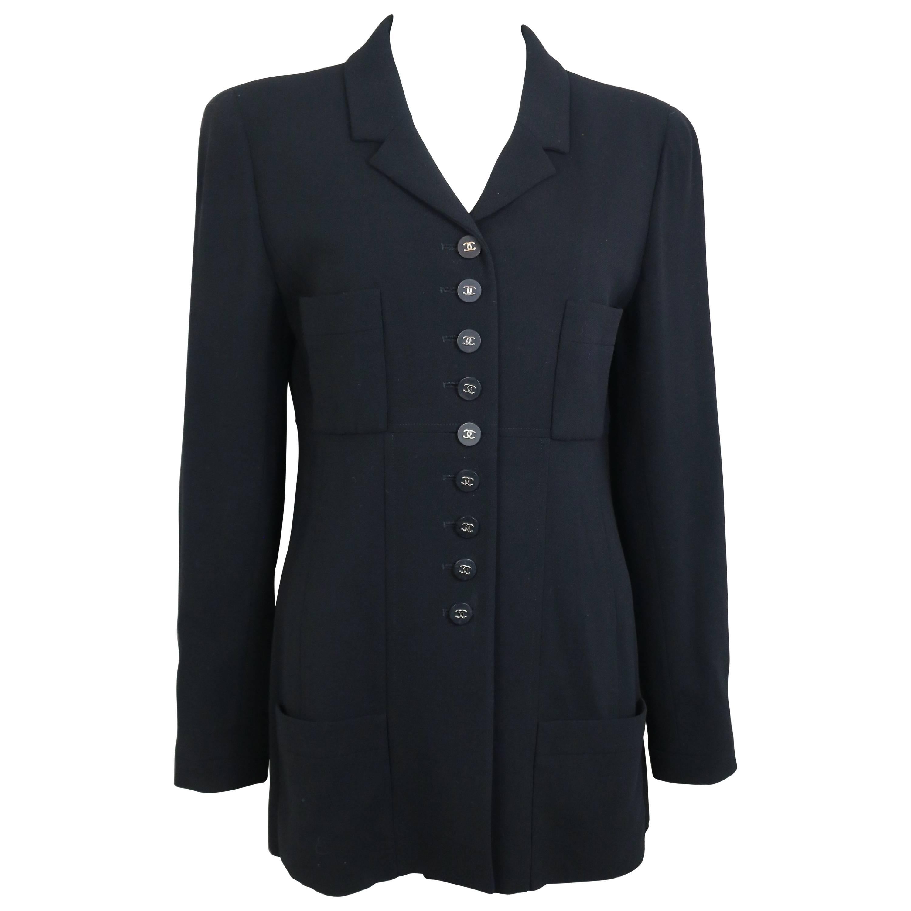 Chanel Classic Black Wool Silver "CC" Buttons Jacket  For Sale