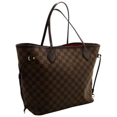 Used Louis Vuitton Damier Ebene Neverfull MM Shoulder Bag Canvas