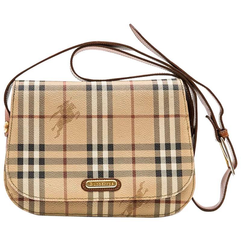 BURBERRY Messenger Bag in Brown Leather and Tartan Canvas