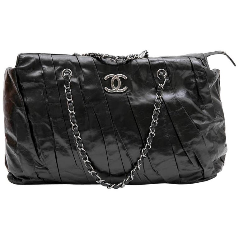Chanel Large Tote Bag in Black SemiGloss Leather at 1stDibs