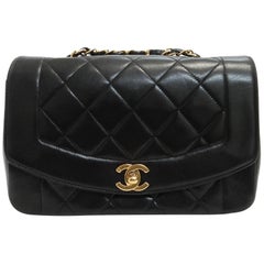 Chanel Diana Black Lambskin Gold Chain Shoulder Bag
