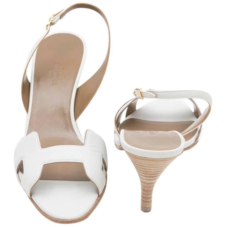 HERMES 'Oran' High Heels Sandals in White Smooth Leather Size 39FR at 1stDibs hermes oran
