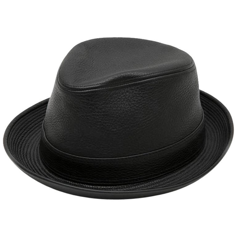 Hermes Hat in Black Taurillon Clémence Leather Size 58