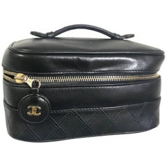 Chanel Vintage calfskin classic cosmetic and toiletry black pouch, vanity bag