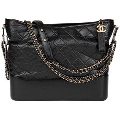Vintage 2017 Chanel Black Quilted Aged Calfskin Leather Gabrielle Hobo Bag 