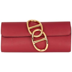 2016 Hermes Rouge Grenat Evergrain Leather Egee Clutch