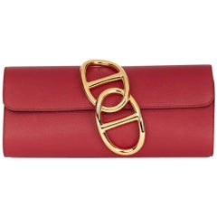 2016 Hermes Rouge Grenat Evergrain Leather Egee Clutch 