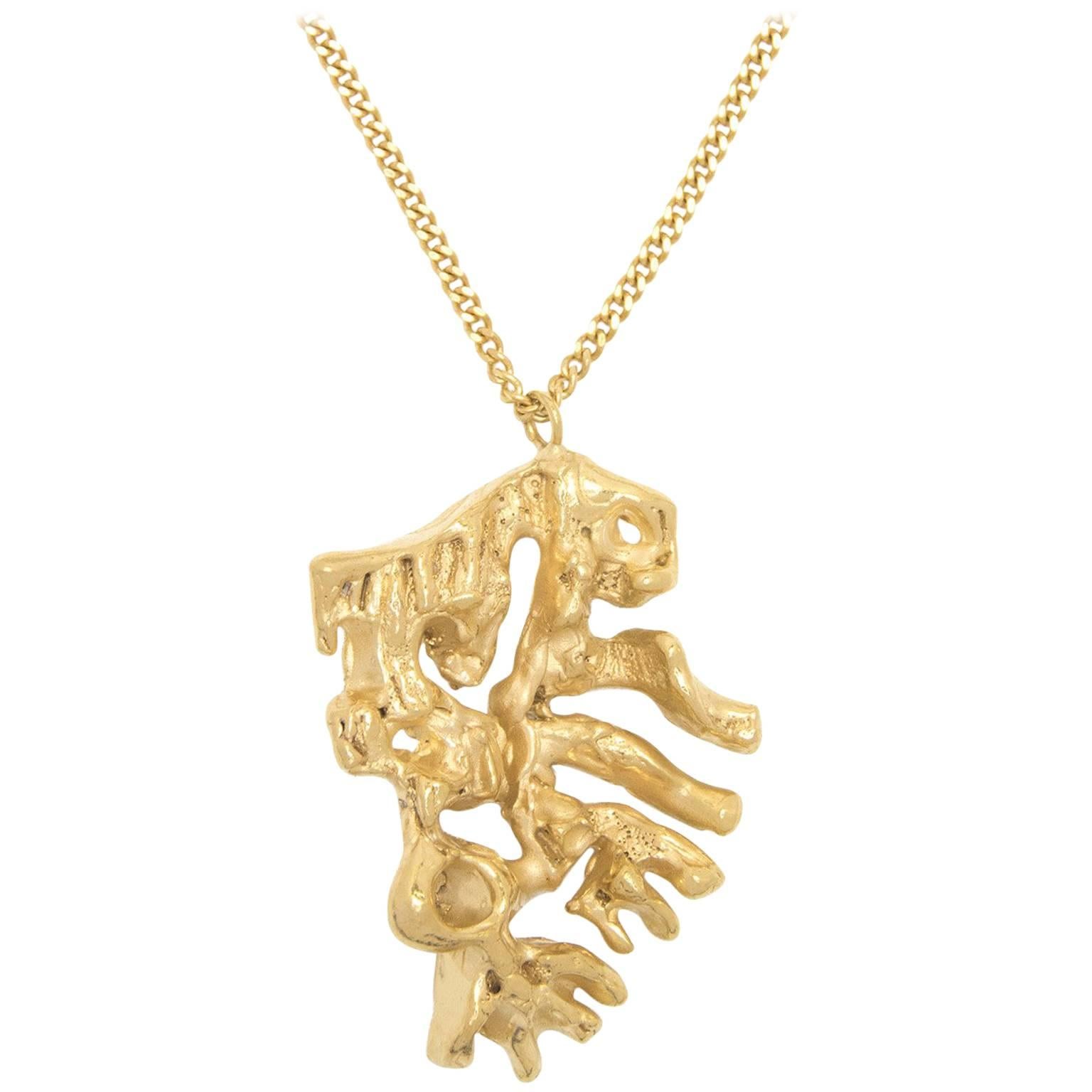 Loveness Lee Chinese Zodiac Rooster, Chicken Horoscope Gold Pendant Necklace For Sale