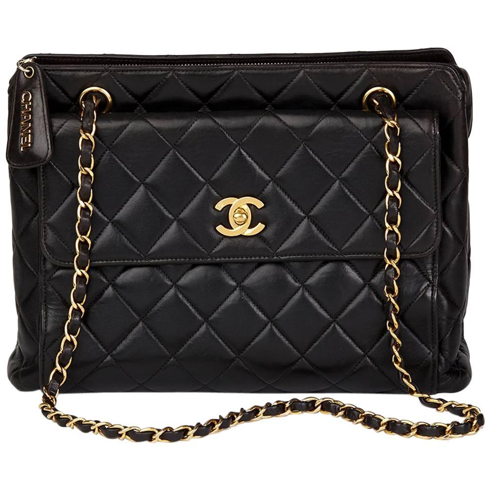 1997 Chanel Black Quilted Lambskin Vintage Timeless Shoulder Bag 
