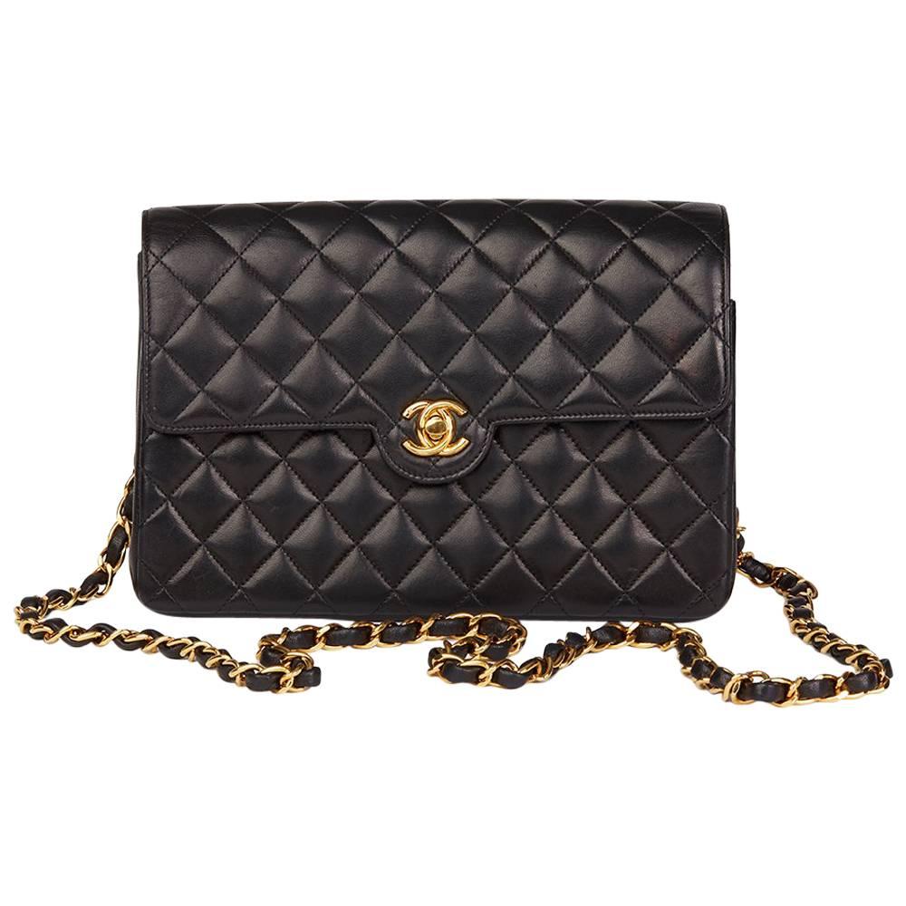1996 Chanel Black Quilted Lambskin Vintage Classic Single Flap Bag 