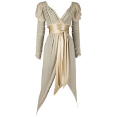 Ivory silk chiffon puff sleeve evening dress, 1970s