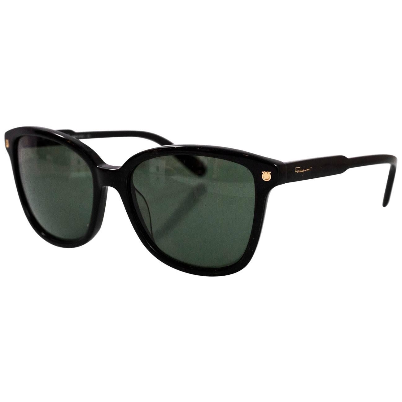 Salvatore Ferragamo Black Resin Sunglasses with Case