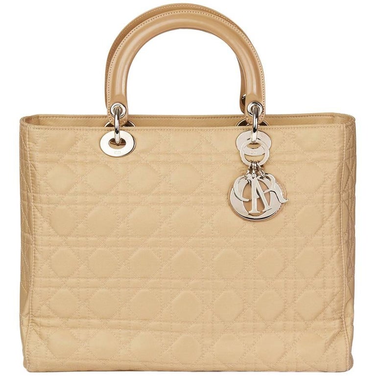 2001 Christian Dior Beige Quilted Satin and Patent Leather Lady Dior GM ...
